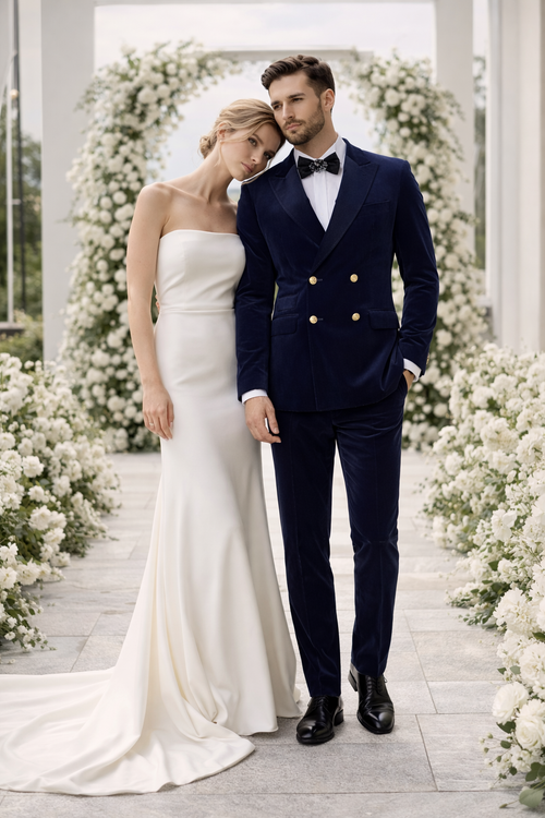 Mens Double Breasted Velvet Blazer - Blue blazer