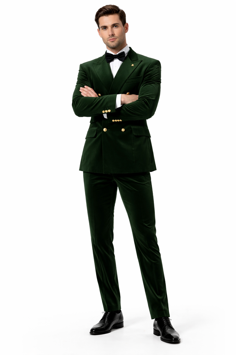 Mens Double Breasted Velvet Blazer - Green blazer
