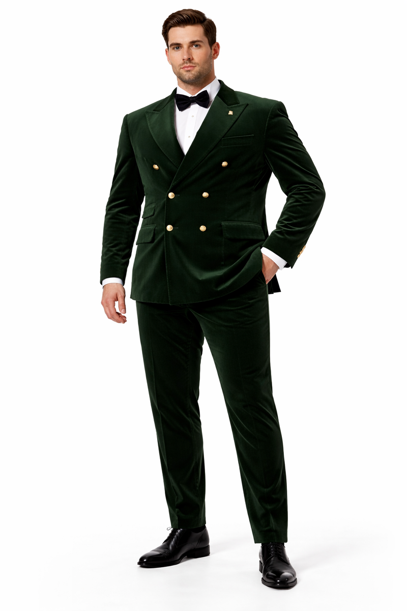 Mens Double Breasted Velvet Blazer - Green blazer