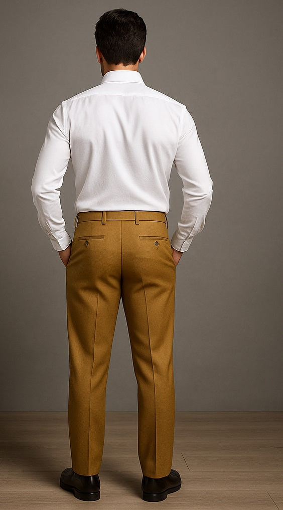 Mens Double Pleated Trousers - Double Pleated Dress Pants - Slacks Gold