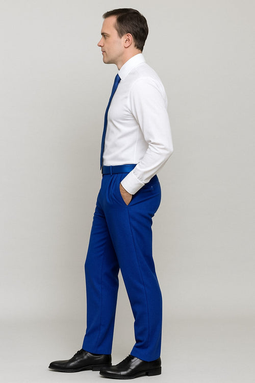 Mens Double Pleated Trousers - Double Pleated Dress Pants - Slacks Royal Blue