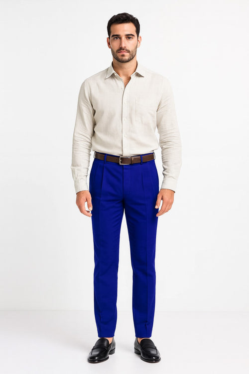 Mens Double Pleated Trousers - Double Pleated Dress Pants - Slacks Royal Blue