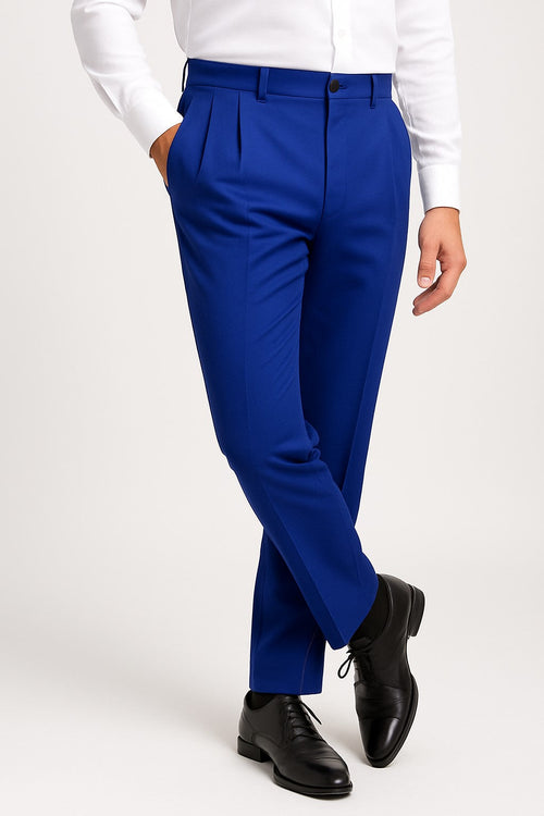 Mens Double Pleated Trousers - Double Pleated Dress Pants - Slacks Royal Blue