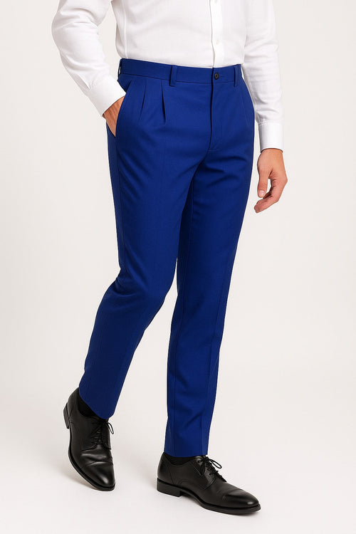 Mens Double Pleated Trousers - Double Pleated Dress Pants - Slacks Royal Blue