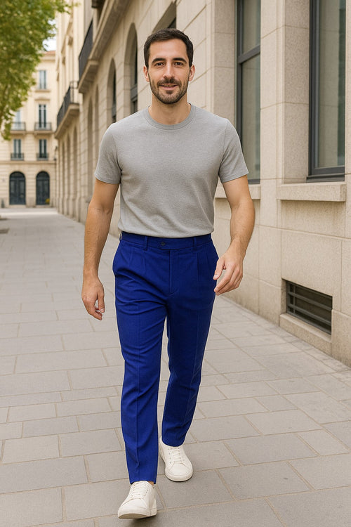 Mens Double Pleated Trousers - Double Pleated Dress Pants - Slacks Royal Blue