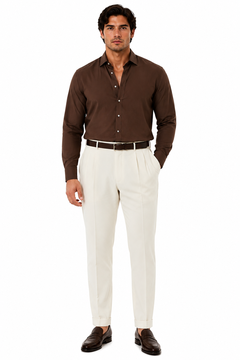 Mens Double Pleated Trousers - Double Pleated Dress Pants - Slacks Ivory