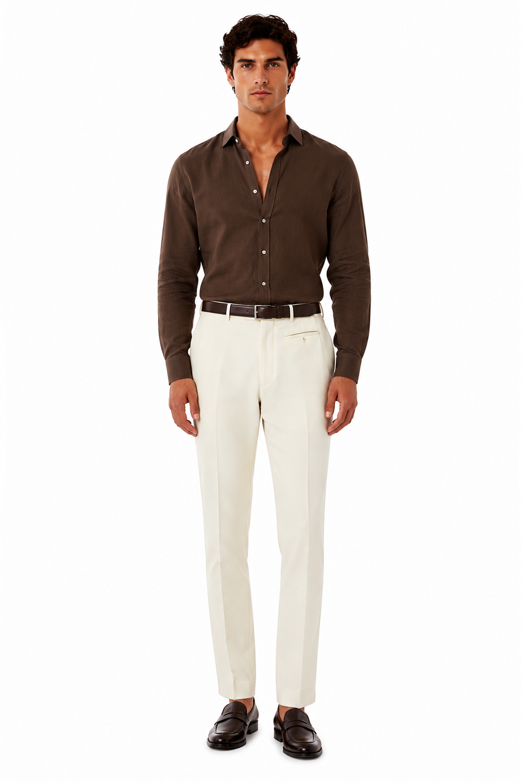Mens Double Pleated Trousers - Double Pleated Dress Pants - Slacks Ivory