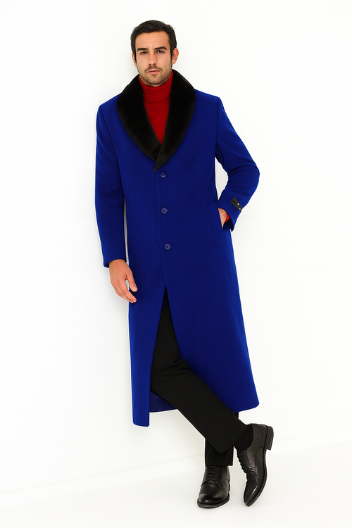 Mens Overcoat -Mens Long Wool Topcoats- Topcoat For Men-Men's Dress Coat Royal Blue