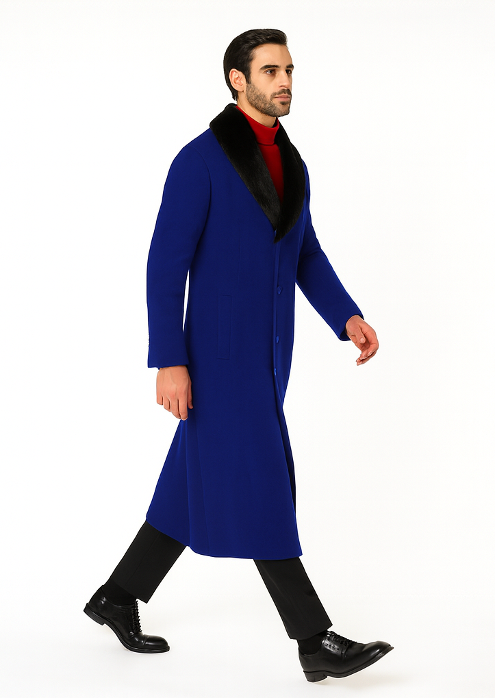 Mens Overcoat -Mens Long Wool Topcoats- Topcoat For Men-Men's Dress Coat Royal Blue
