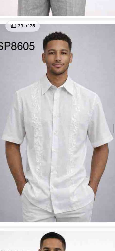 Mens White Embroidered Walking Suit Set ā Short Sleeve Shirt and Pants Casual Summer Outfit for Vacation, Beach and Everyday Wear