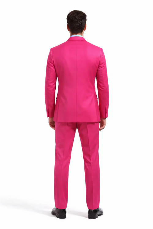 Men's Fuchsia Hot Pink Color 2 Buttons Suit Vested Slim Fit Suit