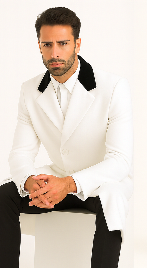 Mens Full Length Wool and Cashmere Overcoat - Winter Topcoats - White