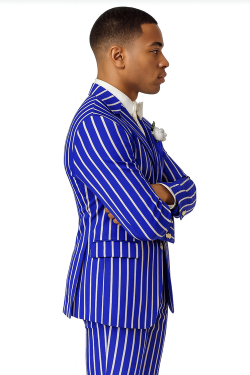 Royal Blue Pinstripe Suit - Light Blue Stripe Suit For Men - Gangster 1920s Style