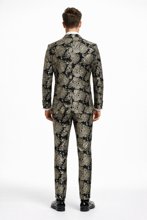 Gold Tuxedos - Paisley Suits - Prom 2026 Suits - Wedding Tuxedos Suits - Groom Suit Black