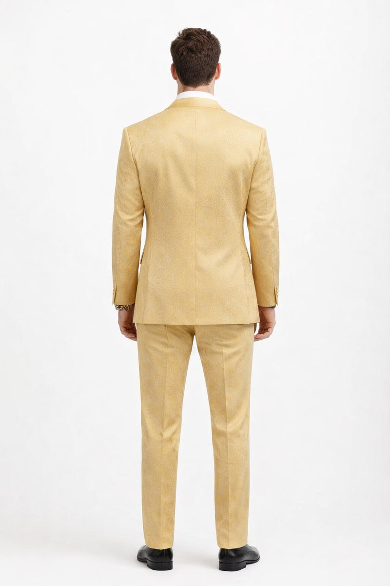 Men's Designer Vested Tonal Paisley Wedding & Prom Tuxedo in Gold