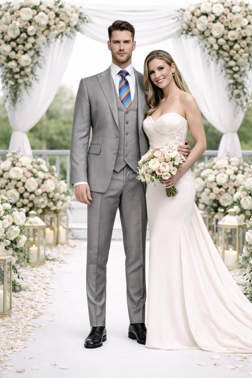 Men's Gray Slim Fit 3-Piece Suit by Rossiman – With Vest & Tailored Trousers