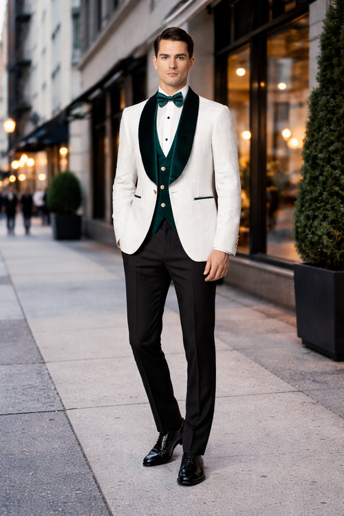 Mens Green and White Suits Tuxedos