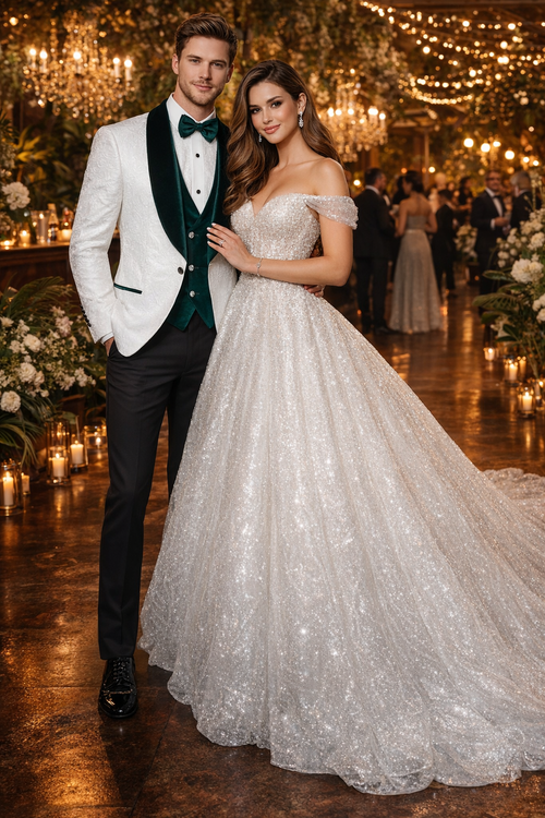 Mens Green and White Suits Tuxedos