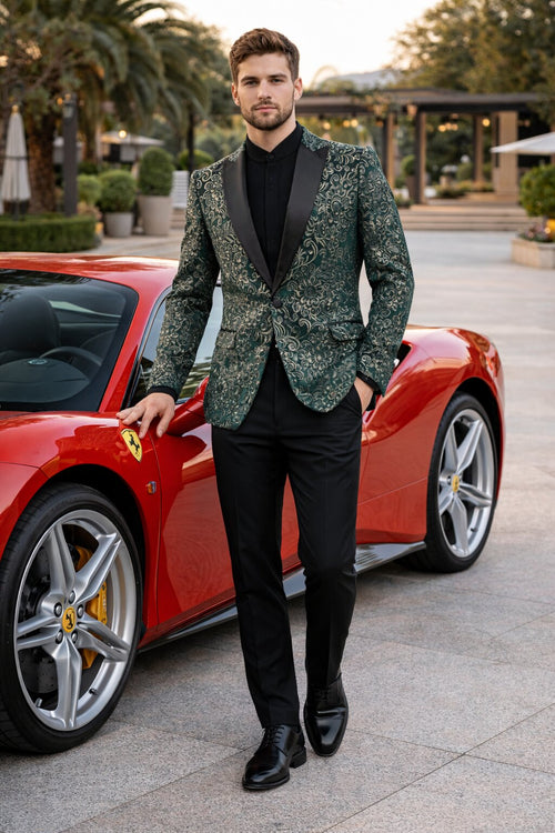 Mens Green Color Paisley Pattern Blazer