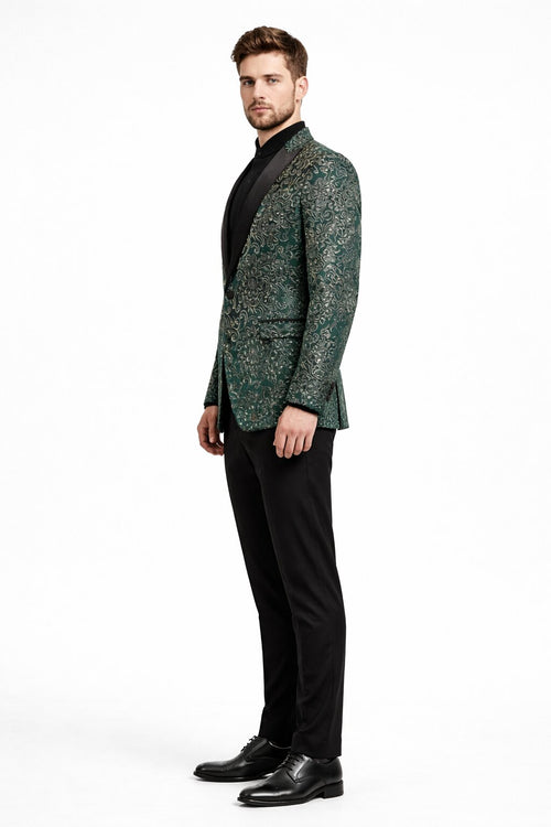 Mens Green Color Paisley Pattern Blazer