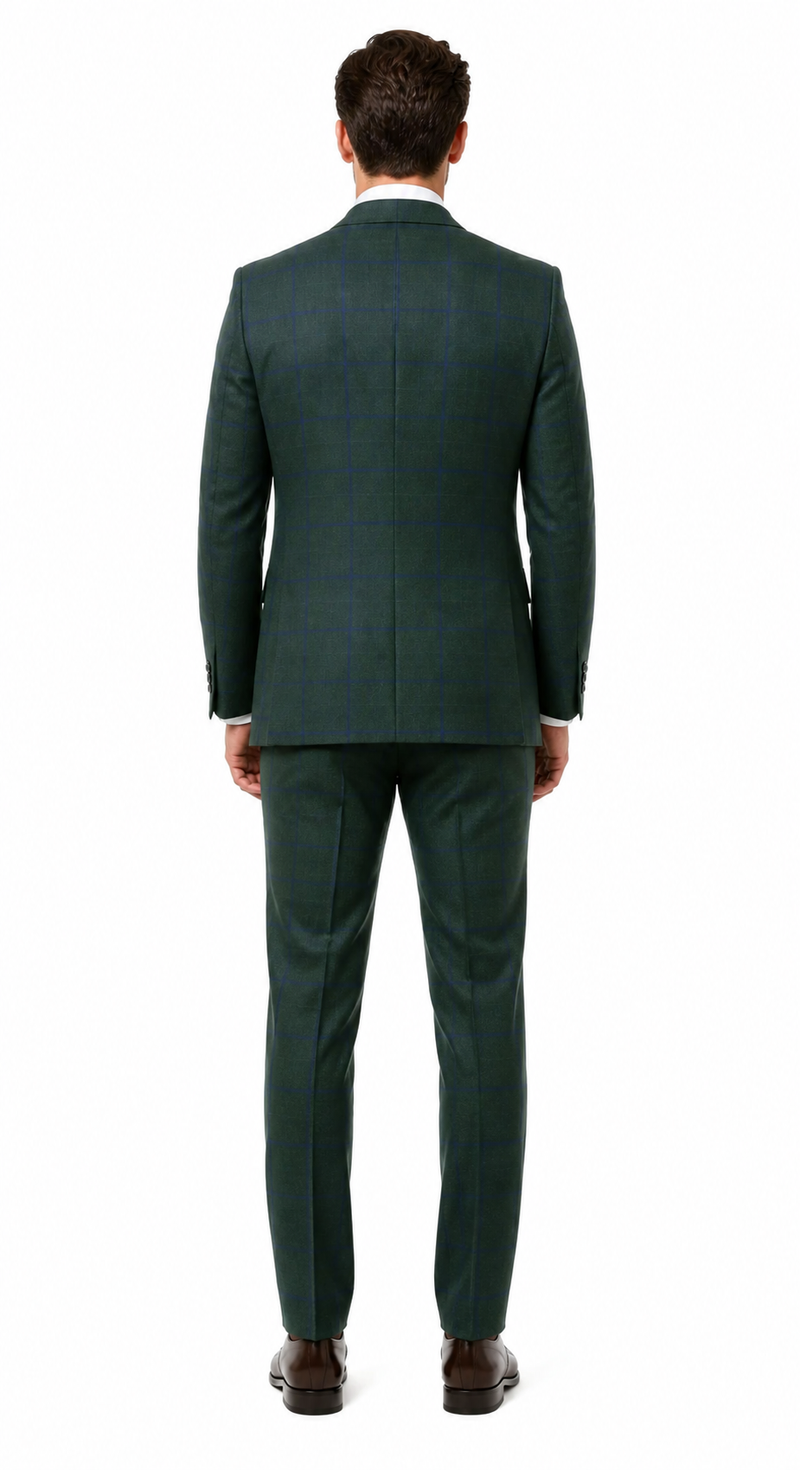 Mens Green Plaid 3-Piece Suit - Classic Check Slim Fit Suit for Weddings, Church, and Formal By Rossiman