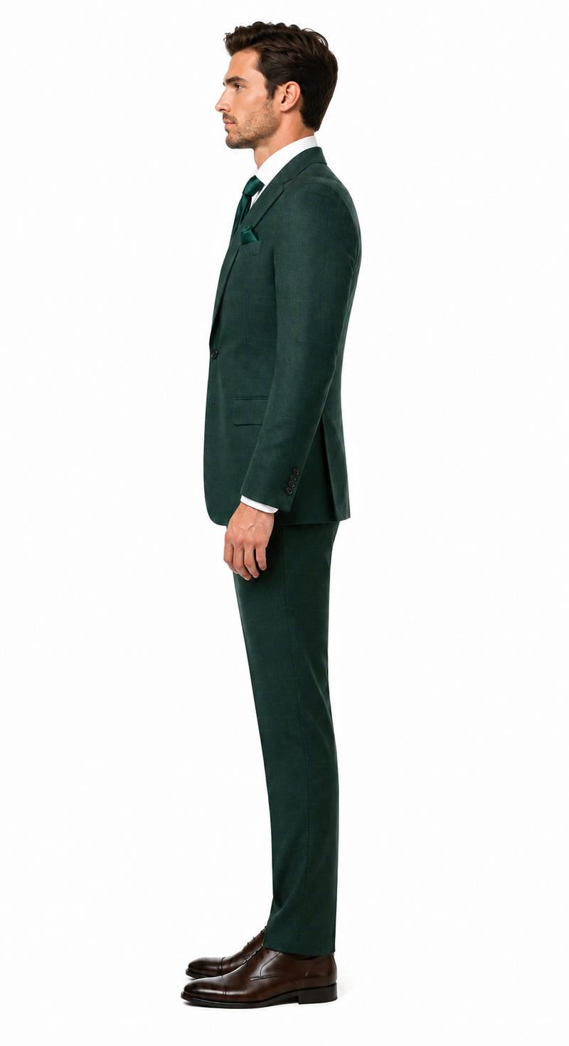 Mens Green Plaid 3-Piece Suit - Classic Check Slim Fit Suit for Weddings, Church, and Formal By Rossiman