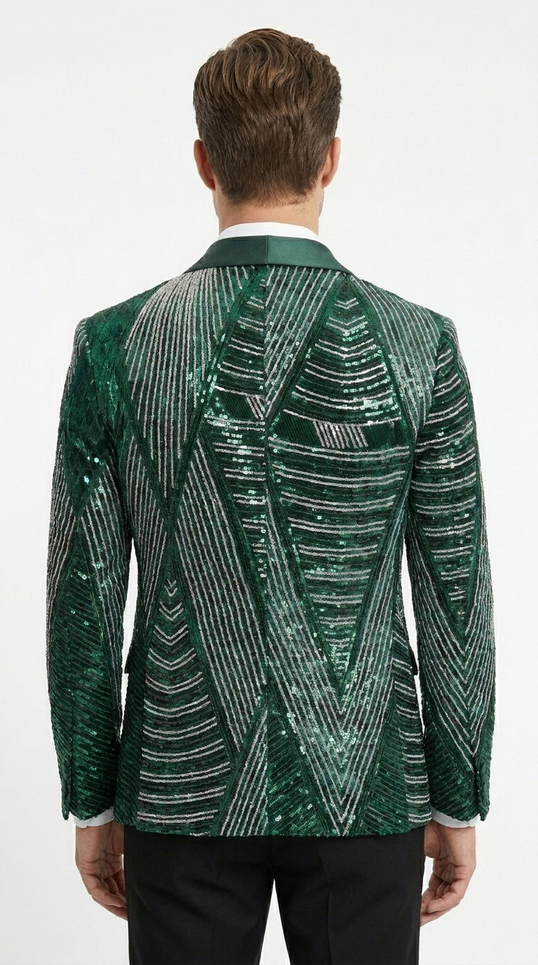 Mens Green Sequin Christmas Holiday Blazer – Luxury Party Jacket for New Year, Wedding and Festive Events New Year Jacket