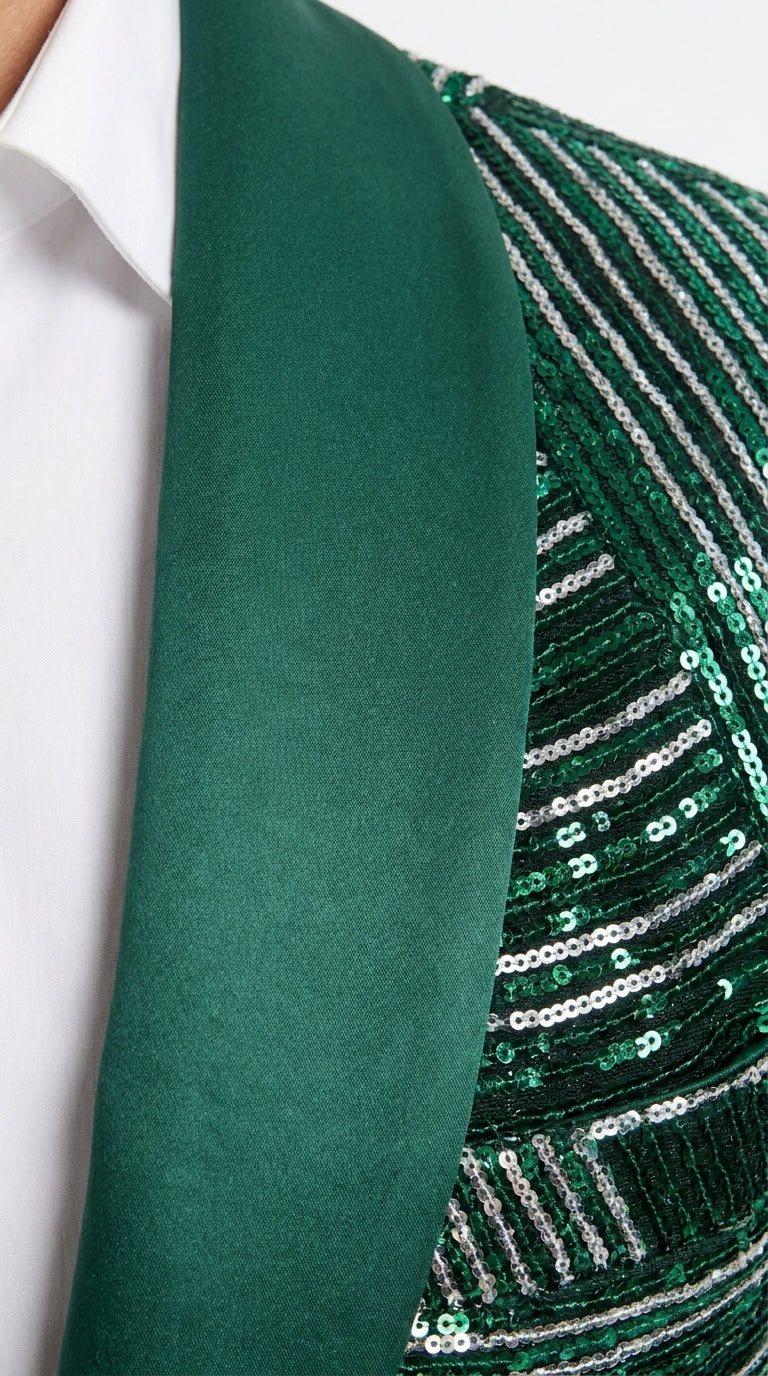 Mens Green Sequin Christmas Holiday Blazer – Luxury Party Jacket for New Year, Wedding and Festive Events New Year Jacket