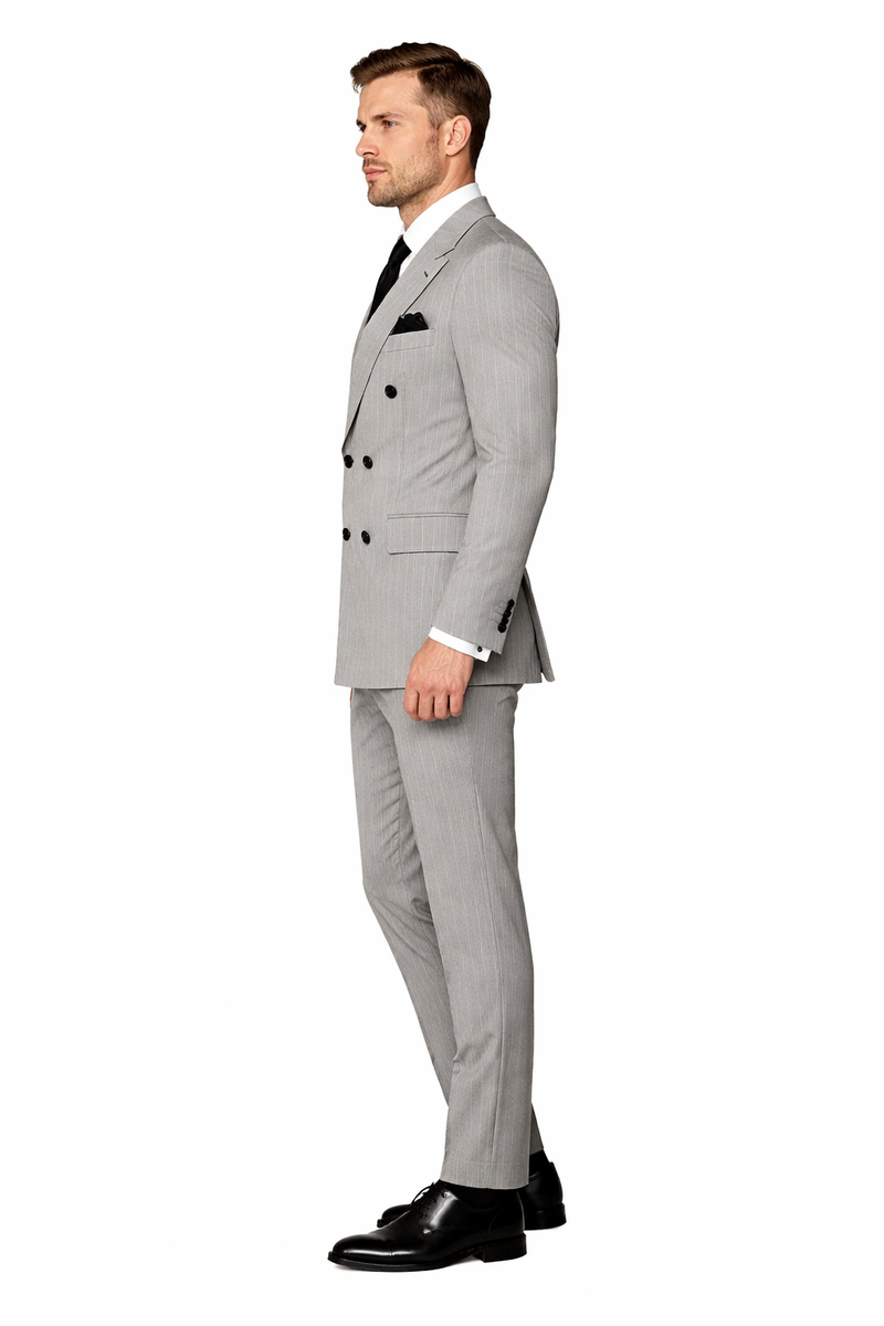 Mens Grey and Black Pinstripe Double-Breasted Suit 1920s Gangster Vintage Looking suit By Rossiman
