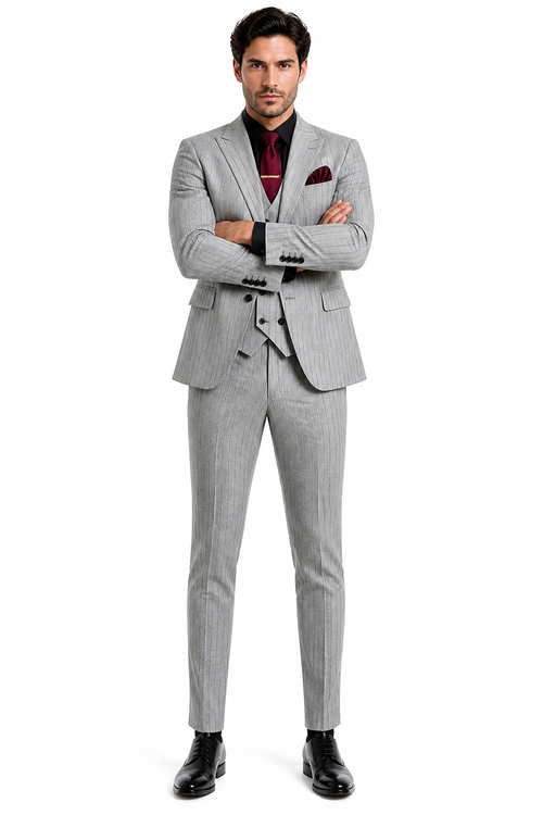 Men's Grey and Black Pinstripe Three-Piece Suit 1920s Suit Gangster Stripe Vintage Look