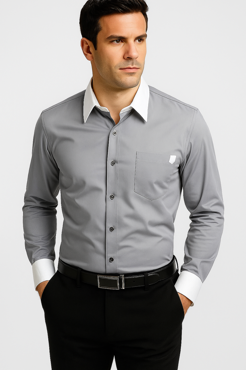 Classic Stylish Fashionable -White Collar Two Toned Contrast white collars Multi-color Men's Dress Shirt