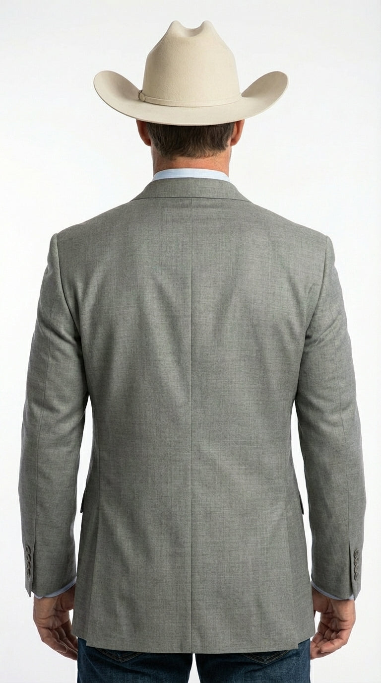 Mens Grey Western Three Button Blazer – Classic Cowboy Style Formal Jacket Business Casual Sport Coat