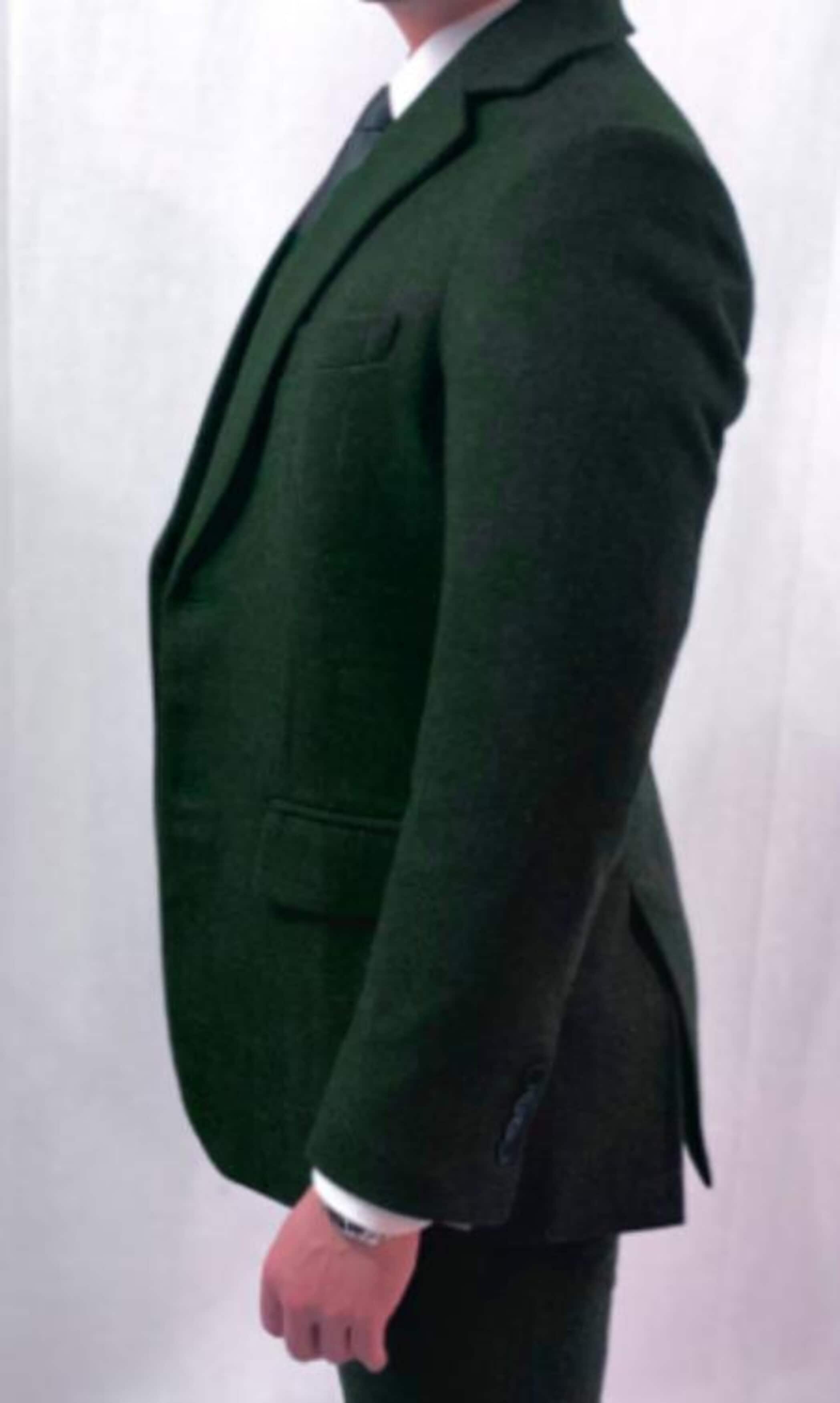 Green Tweed Suit - Green Herringbone Fabric Suit - Vintage English Suit