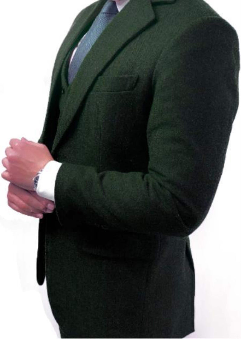 Green Tweed Suit - Green Herringbone Fabric Suit - Vintage English Suit