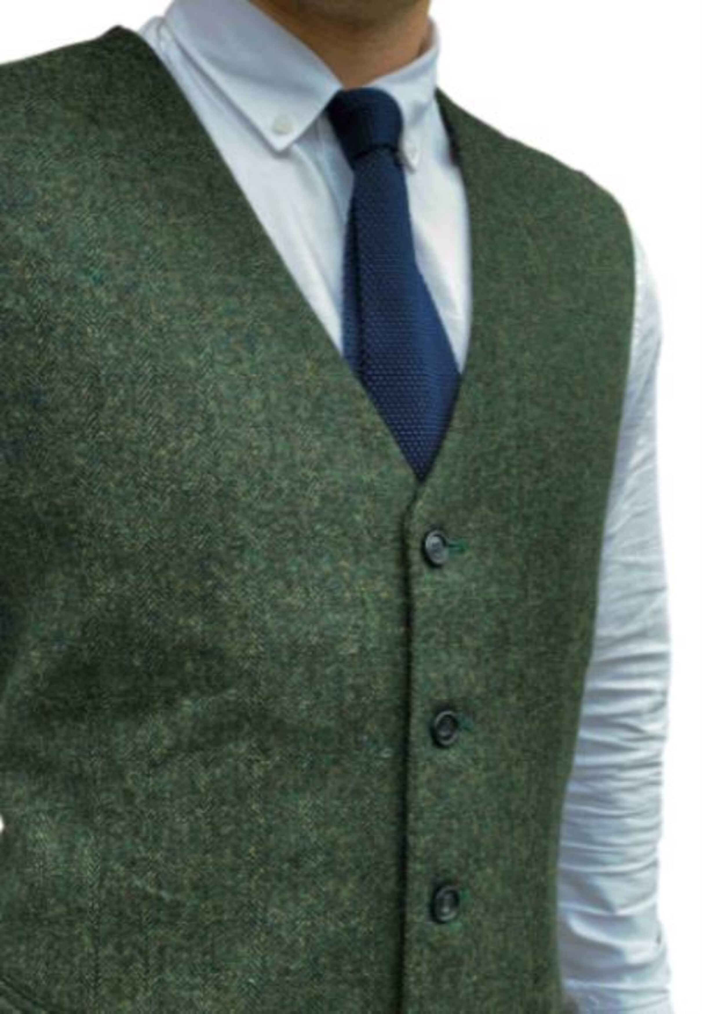 Green Tweed Suit - Green Herringbone Fabric Suit - Vintage English Suit