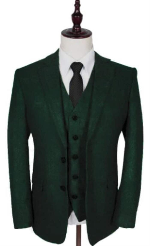 Green Tweed Suit - Green Herringbone Fabric Suit - Vintage English Suit
