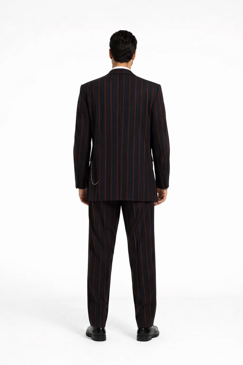 Mens High Fashion Vested Black And Red Pinstripe Zoot Suit For Sale ~ Pachuco Mens Suit Perfect For Wedding