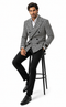Mens Houndstooth Double-Breasted Wool Peacoat – Black and White Wool Short Coat Slim Fit