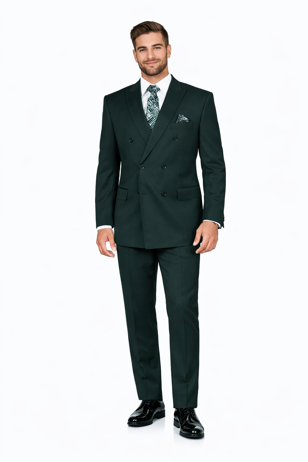 Mens Classic Wool Double Breasted Fit Suit in Hunter Green