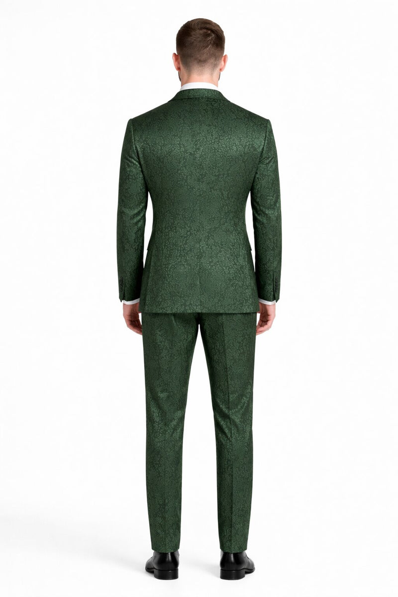 Mens Paisley Prom Suit in Hunter Green – Slim Fit Formal Party Outfit