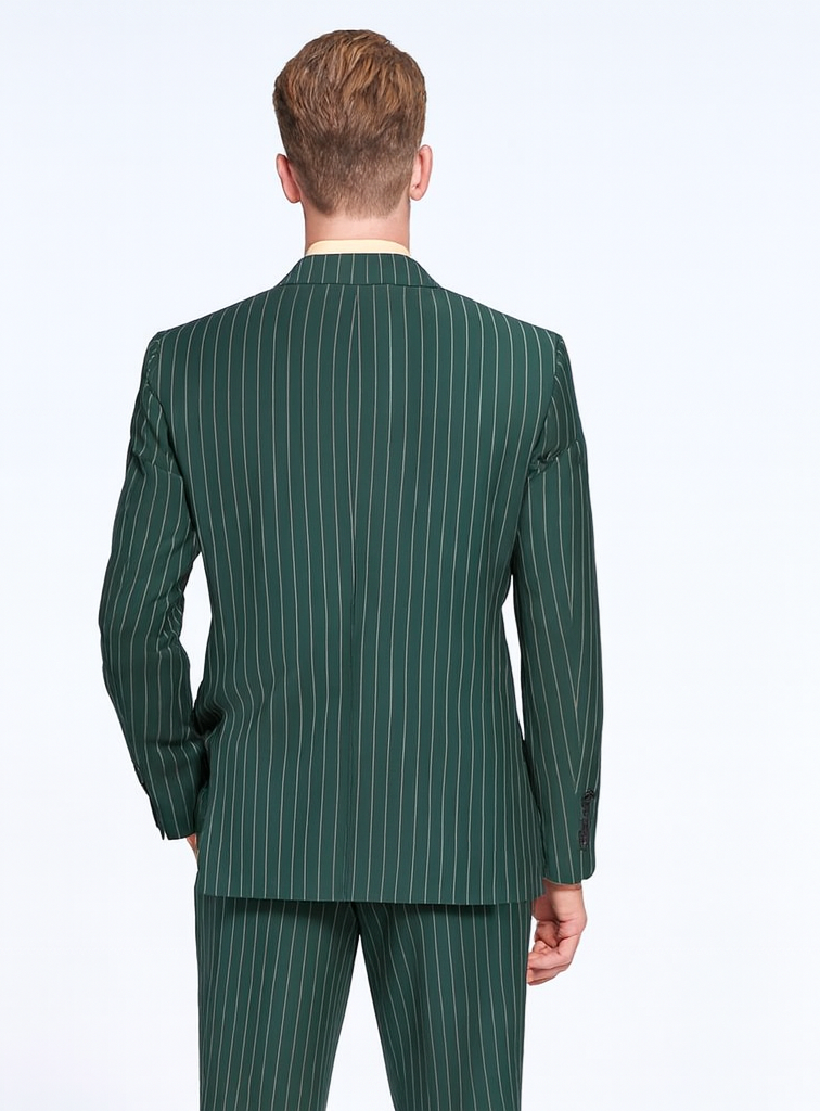 Mens Hunter Green Pinstripe Double-Breasted Suit Bold 6-Button Vintage Gangster Style 1920s Look