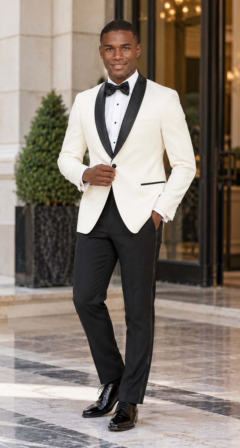 Mens Ivory & Black Dinner Jacket - Mens Evening jackets - Tuxedo Dinner Jacket