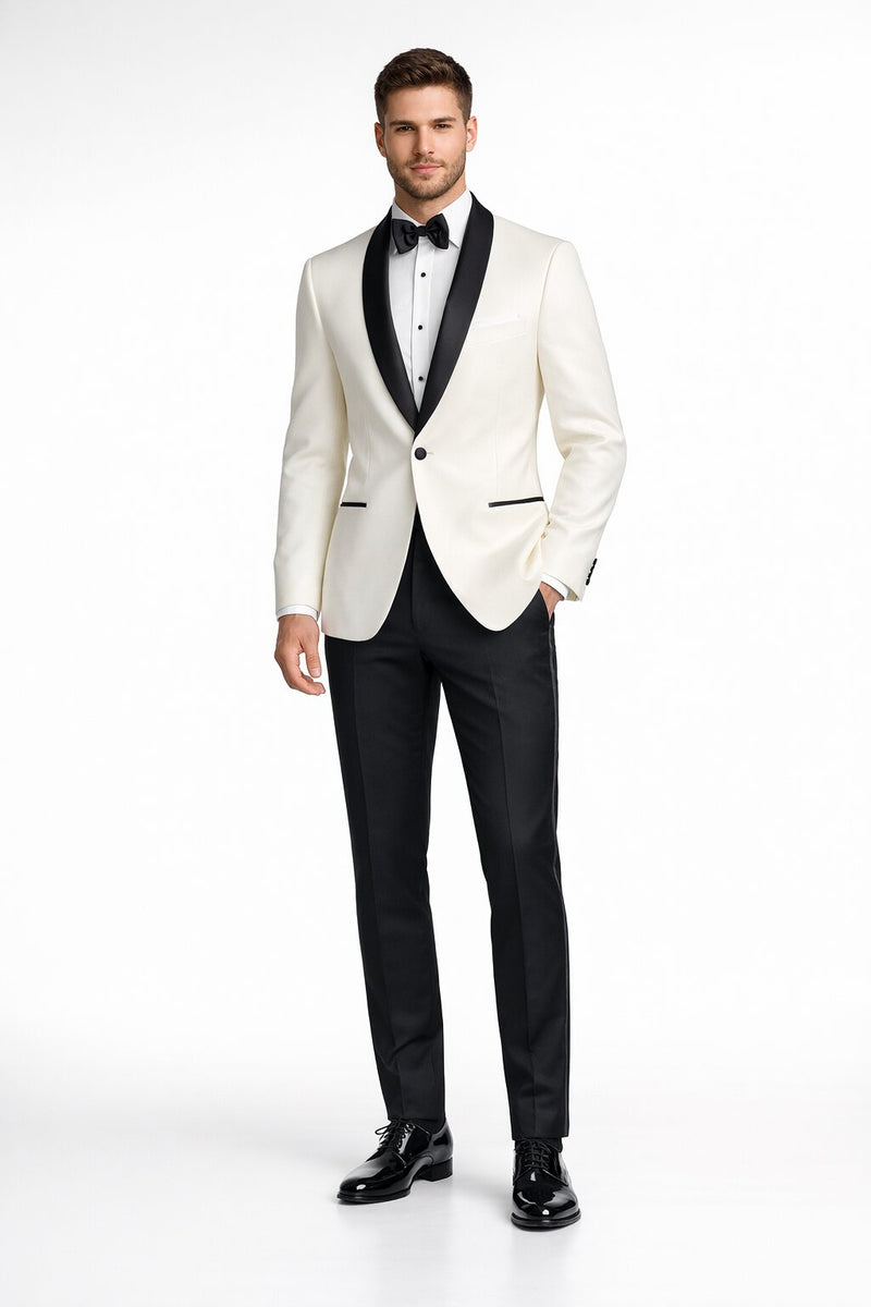 Mens Designer Ivory & Black Traditional Dinner Jacket