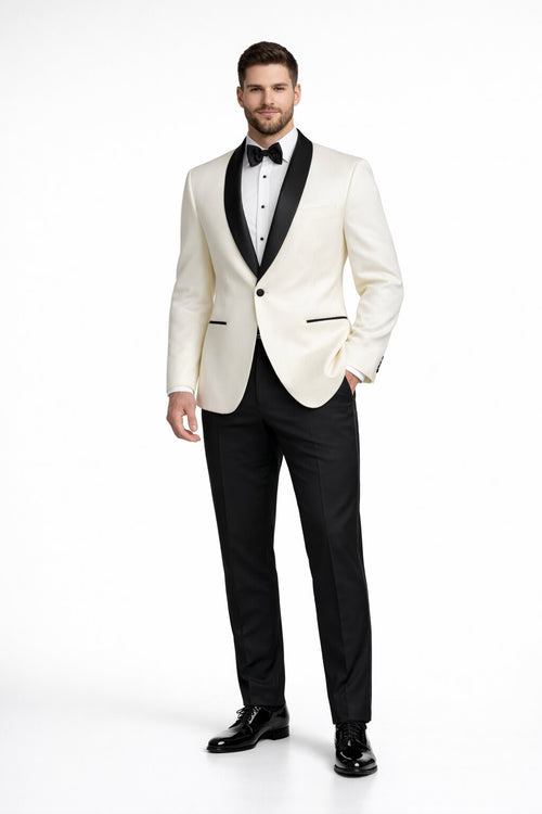 Mens Designer Ivory & Black Traditional Dinner Jacket