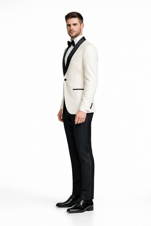 Mens Designer Ivory & Black Traditional Dinner Jacket