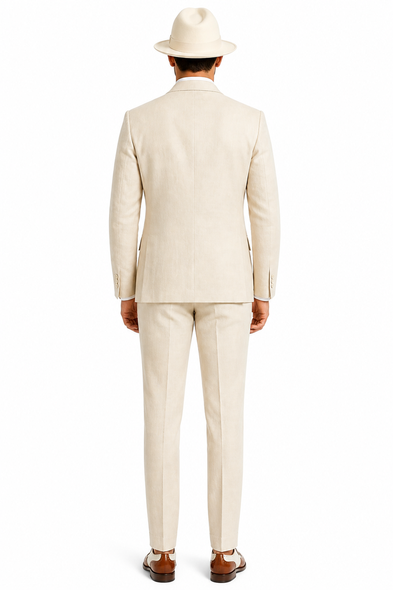 Mens Ivory Off White Double Breasted AI Capone Suit – Classic 1920s Vintage Gangster Style Formal Suit