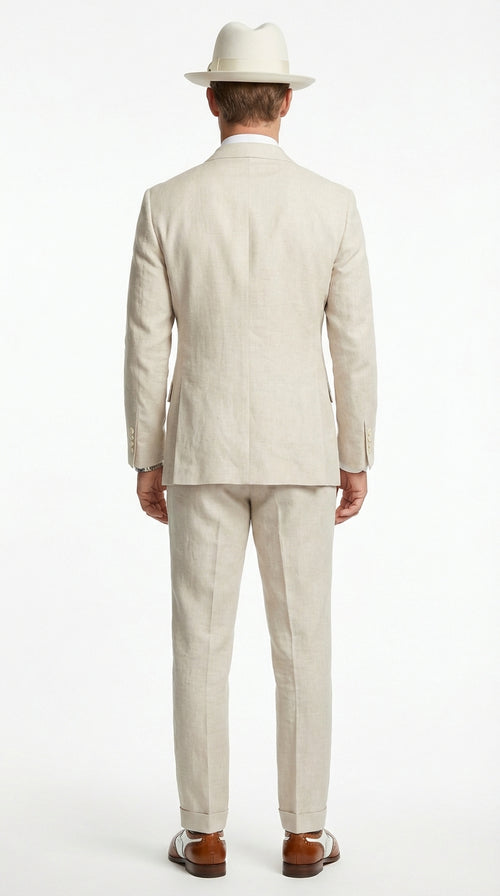 Mens Ivory Off White Double Breasted AI Capone Suit – Classic 1920s Vintage Gangster Style Formal Suit