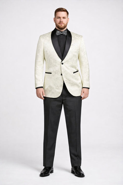 Mens Blazer - Paisley Sport Coat - Ivory Prom 2026 Tuxedo Dinner Jacket Blazer