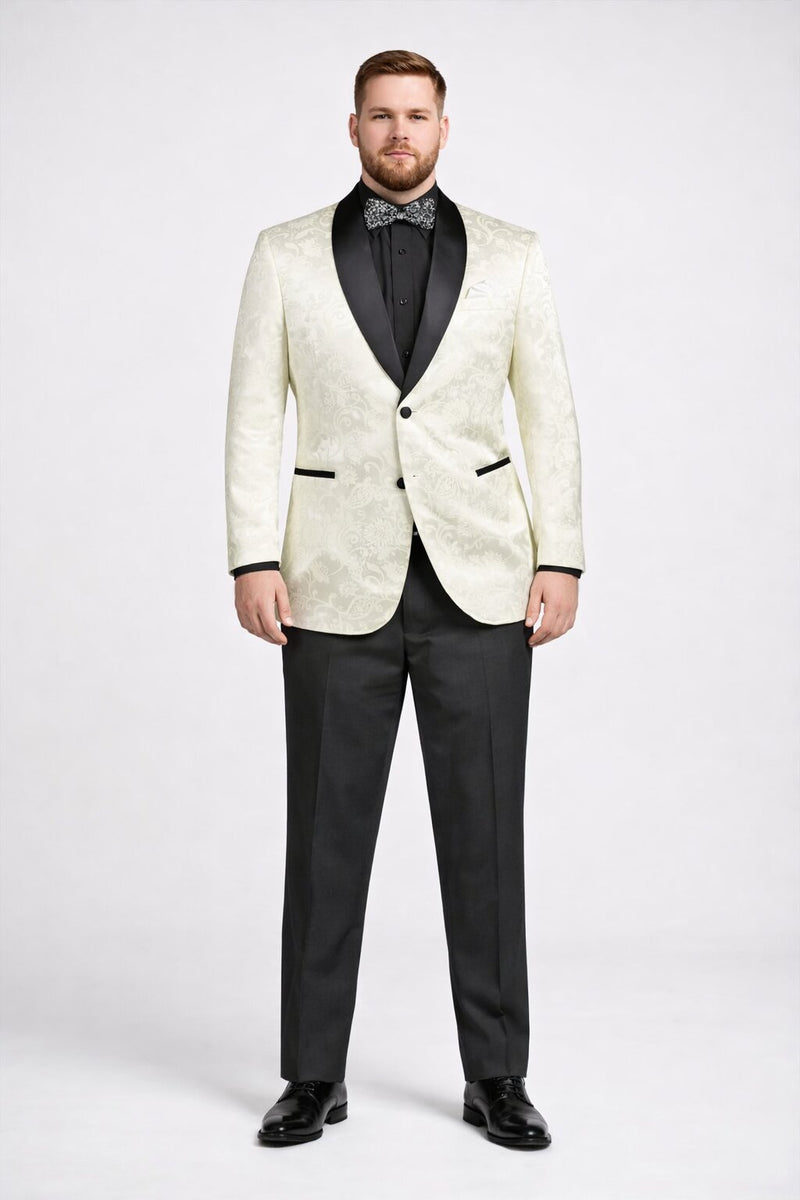 Mens Blazer - Paisley Sport Coat - Ivory Prom 2026 Tuxedo Dinner Jacket Blazer