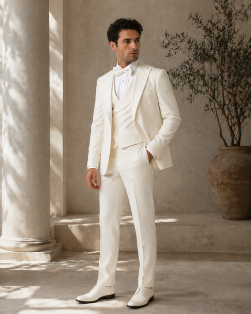 Cream Suit - Ivory Tuxedo - Off White Paisley Suit - Floral Tuxedo - Wedding Tuxedo